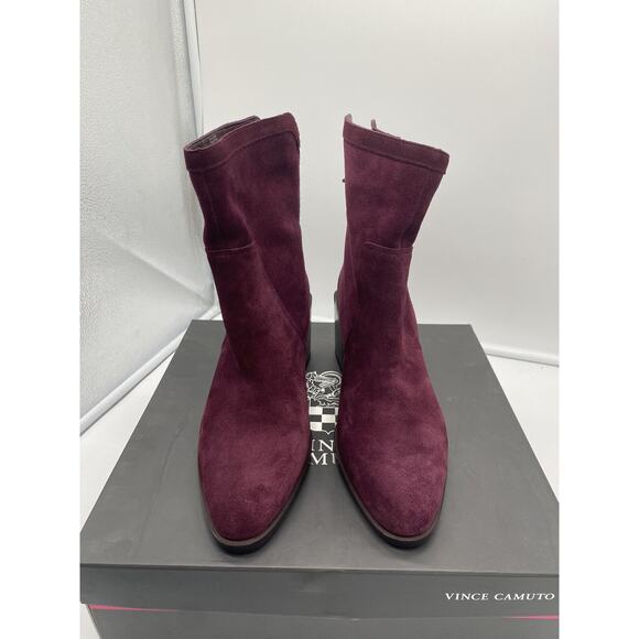 New‎ Vince Camuto Kortimy Water Repellant Suede Mid Shaft Boots Syrah Purple 7M - Picture 3 of 7